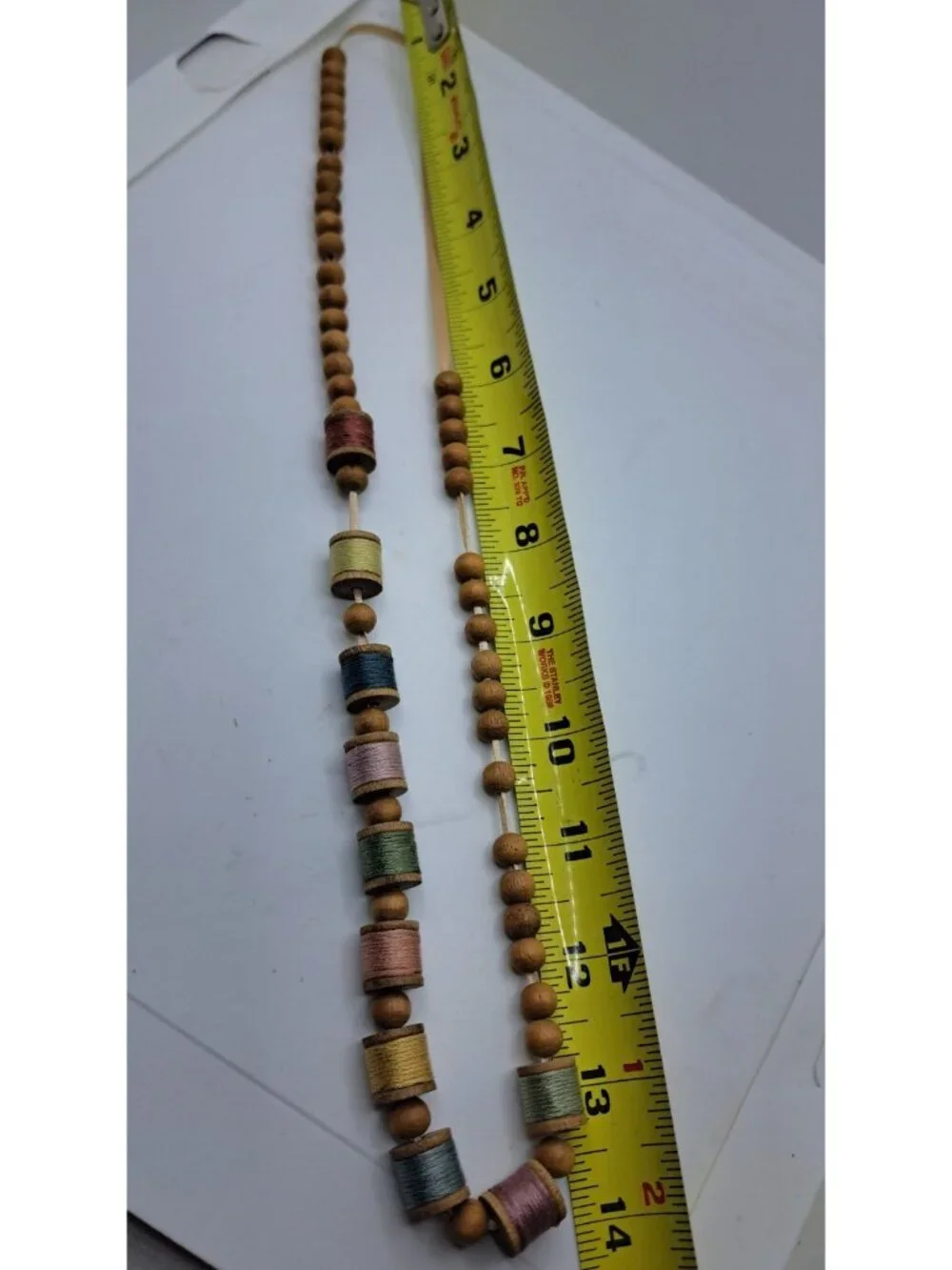Vintage Wooden Spool String Sewing Thread Spools Necklace Costume Jewelry